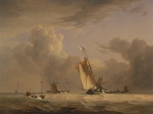 Vissersboot en andere schepen in een sterke bries door Joseph Stannard